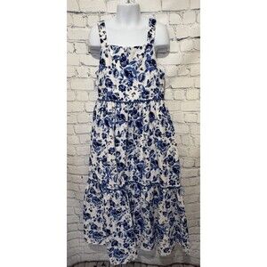 Issac Mizrahi Girl's Blue Floral Sleeveless Cotton maxi ruffle sundress size 10